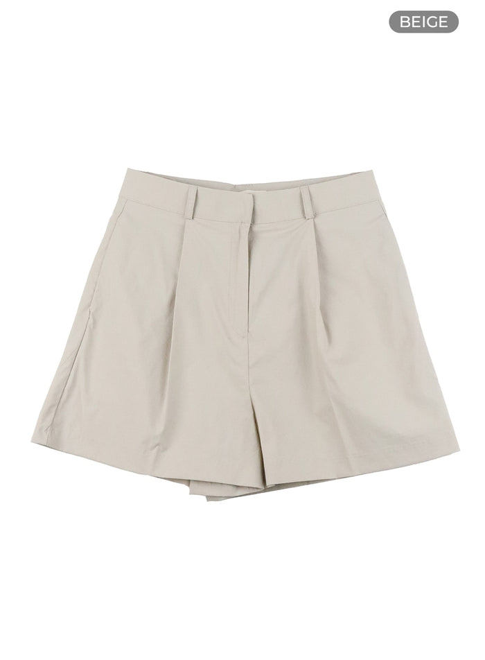 pintuck-solid-cotton-shorts-oa419 / Beige