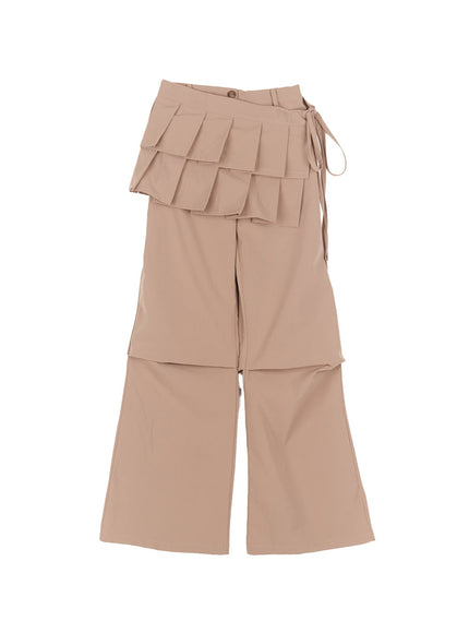 pintuck-pleated-bootcut-skirt-pants-cm503 / Beige