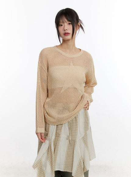 Star Mesh Knit Long-Sleeve Top CA508