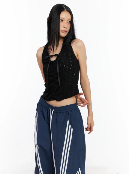 lace-ribbon-halter-top-cl529 / Black