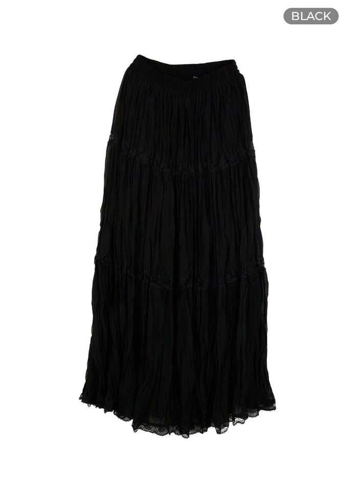 lace-mesh-maxi-skirt-oy427 / Black