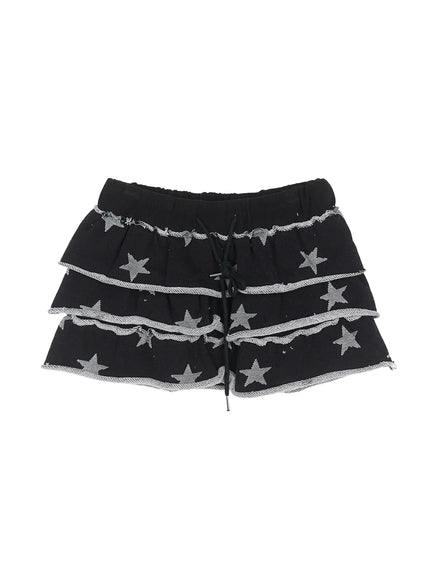 tiered-ruffle-mini-skirt-cu518 / Black