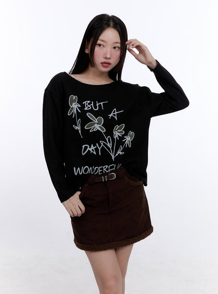 floral-graphic-one-shoulder-sweater-cj511 / Black