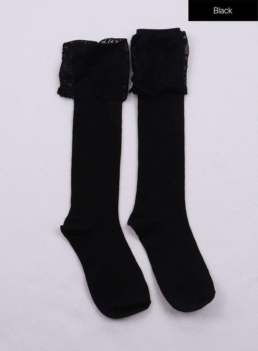 lace-trim-over-calf-socks-cj423 / Black