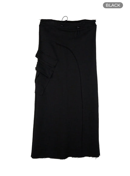 distressed-sweat-maxi-skirt-cg413 / Black
