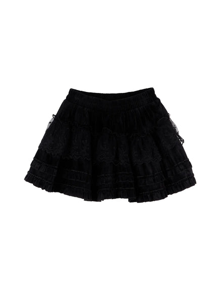 ruffled-lace-mini-skirt-cn528 / Black
