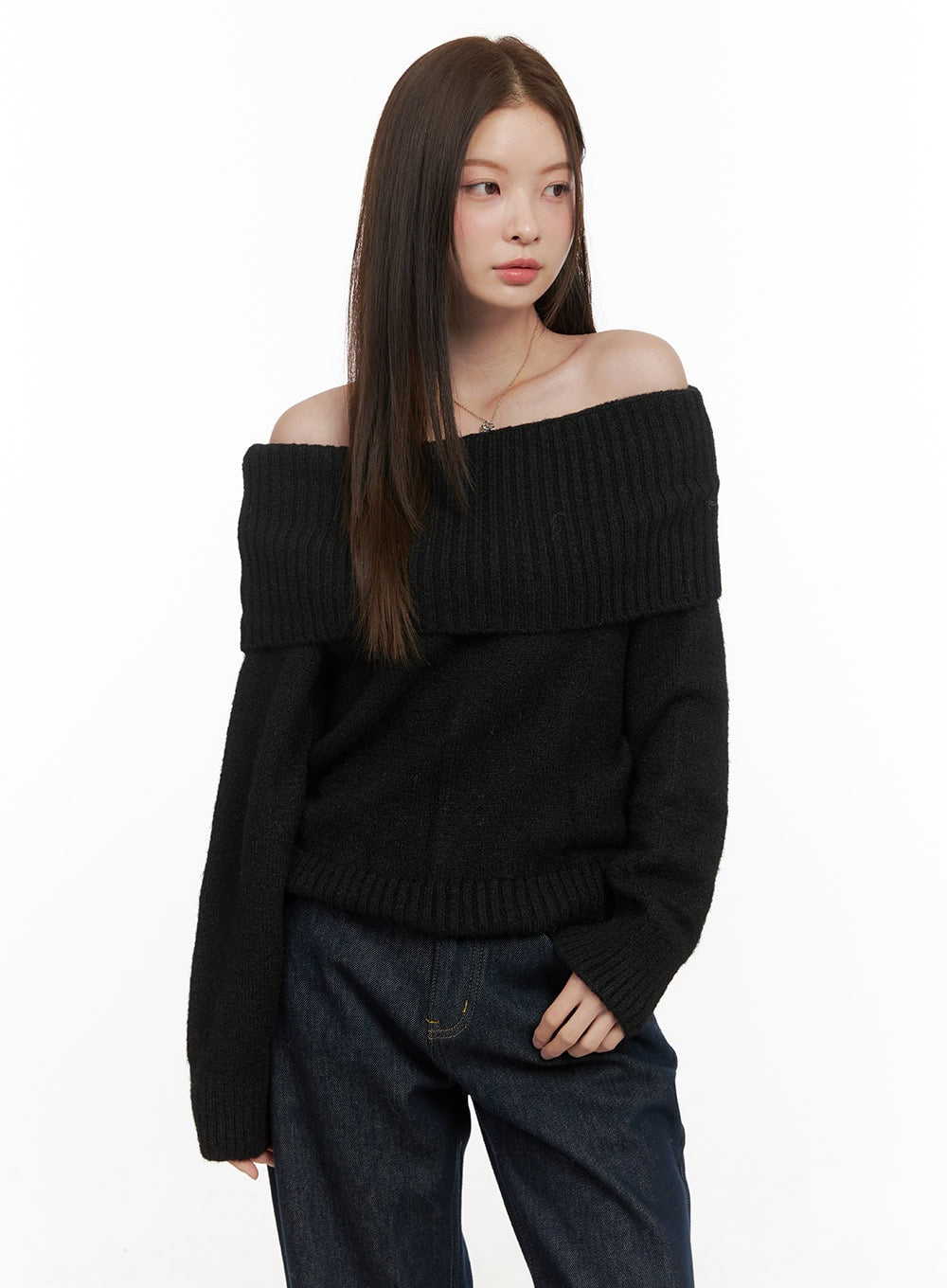 chic-off-shoulder-sweater-od412 / Black