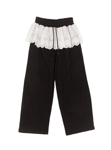 Lace-Trim Skirt with Sweatpants CM514