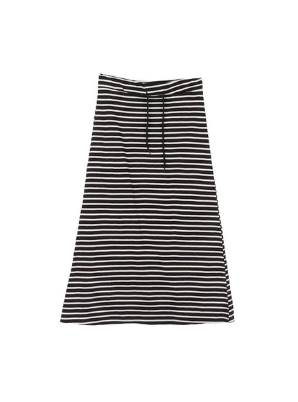 striped-drawstring-maxi-skirt-cl530 / Black