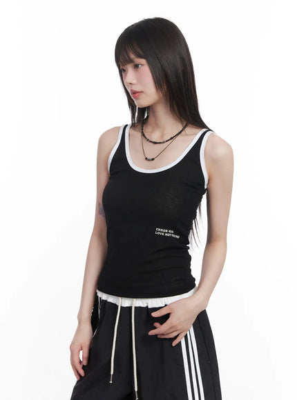two-tone-u-neck-tank-top-cu518 / Black