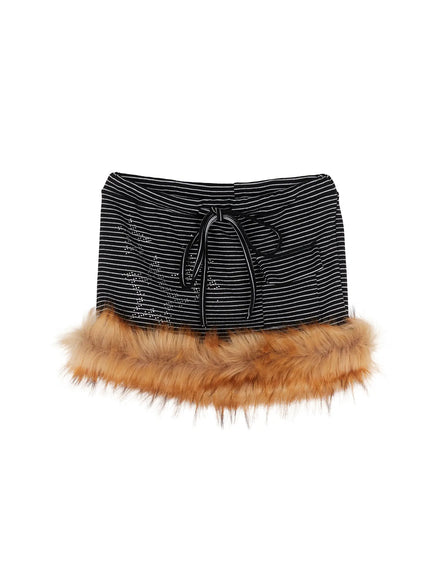 faux-fur-trim-mini-skirt-cd518 / Black