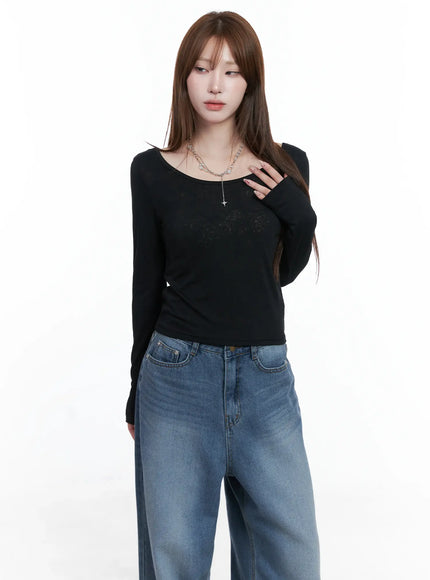 Paisley Print Long-Sleeve Crop Top CS501