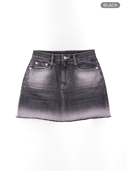 raw-hem-denim-mini-skirt-cf427 / Black