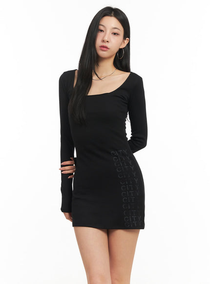 Graphic Slim-Fit Long Sleeve Mini Dress CM504