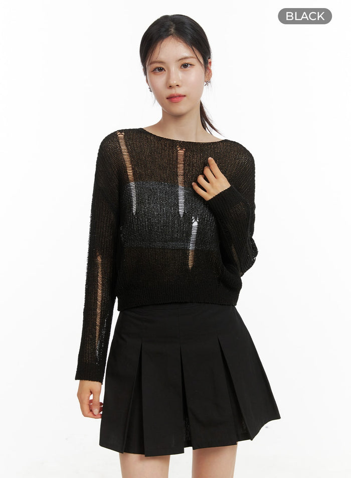 mesh-summer-crop-knit-sweater-oa419 / Black