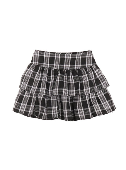 ruffle-plaid-mini-skirt-cm514 / Black