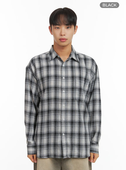 loose-fit-buttoned-check-shirt-co410 / Black