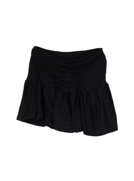 draped-mini-skirt-with-shorts-cj531 / Black