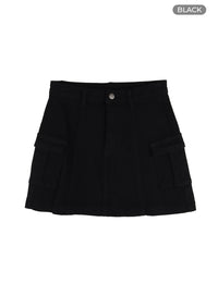 solid-cargo-mini-skirt-om408 / Black