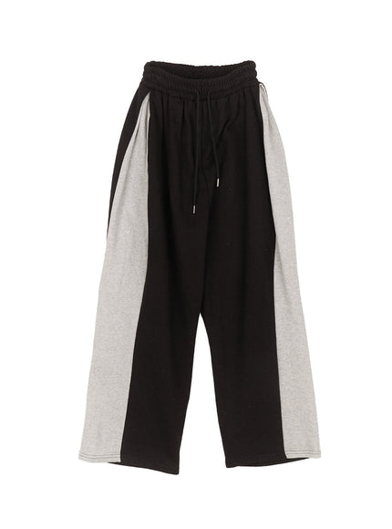 two-tone-wide-leg-sweatpants-cm514 / Black