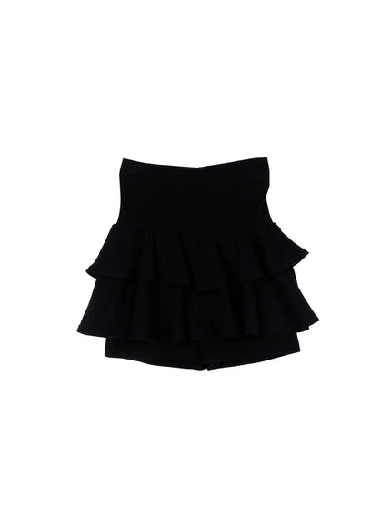 two-tiered-ruffle-mini-skirt-cn520 / Black