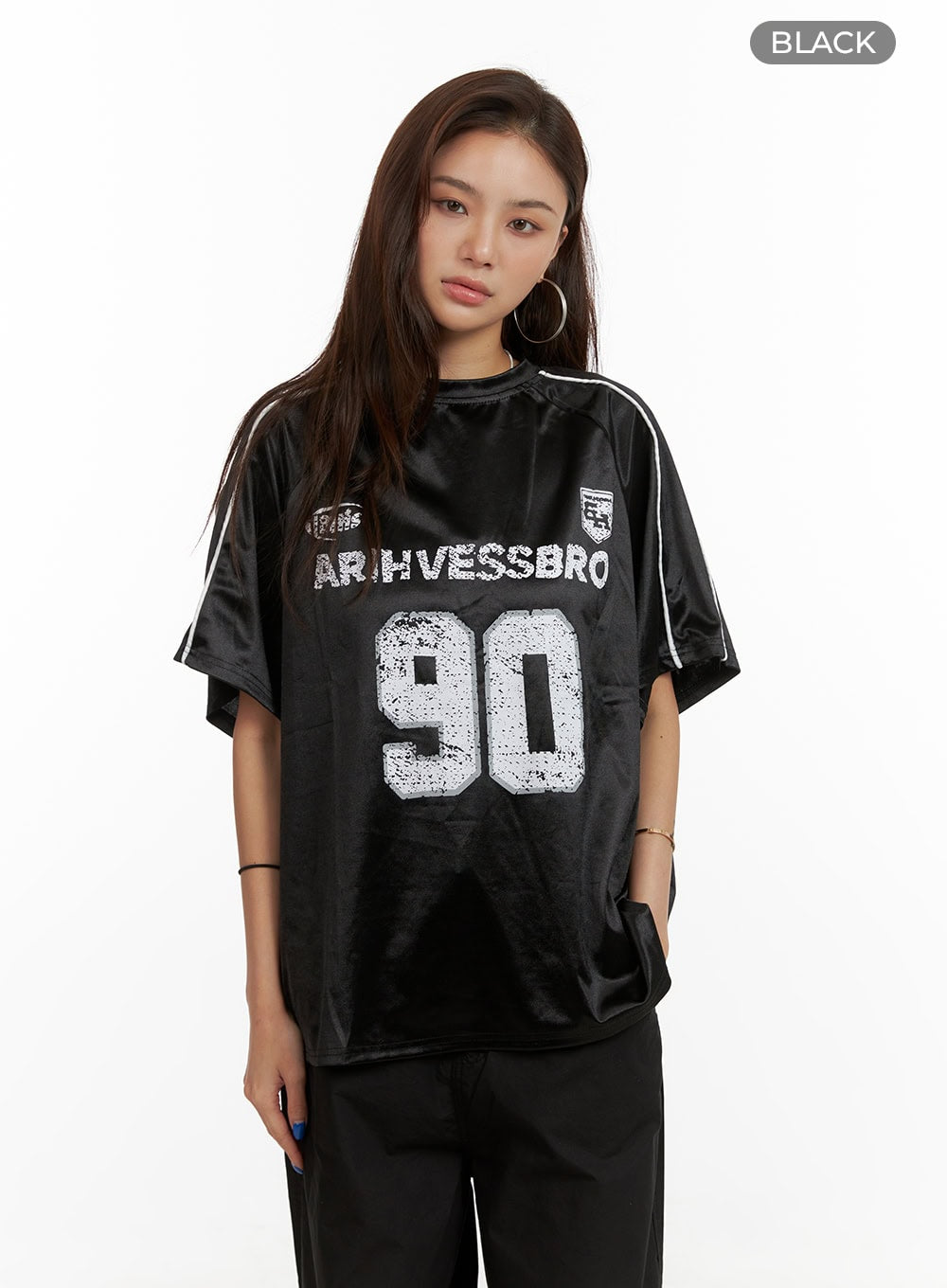 metallic-oversized-tee-cy431 / Black