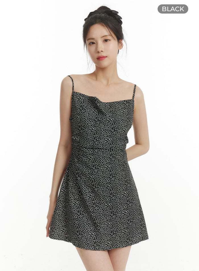 floral-sleeveless-mini-dress-of427 / Black
