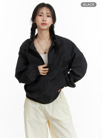 solid-collar-windbreaker-jacket-om412 / Black