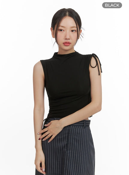 tie-mock-neck-sleeveless-top-cy423 / Black