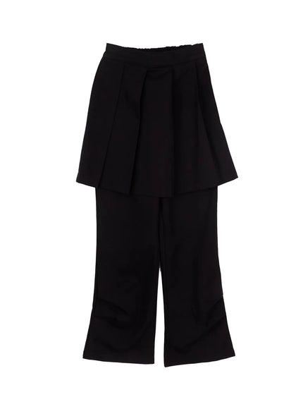 pleated-layered-skirt-pants-cf523 / Black