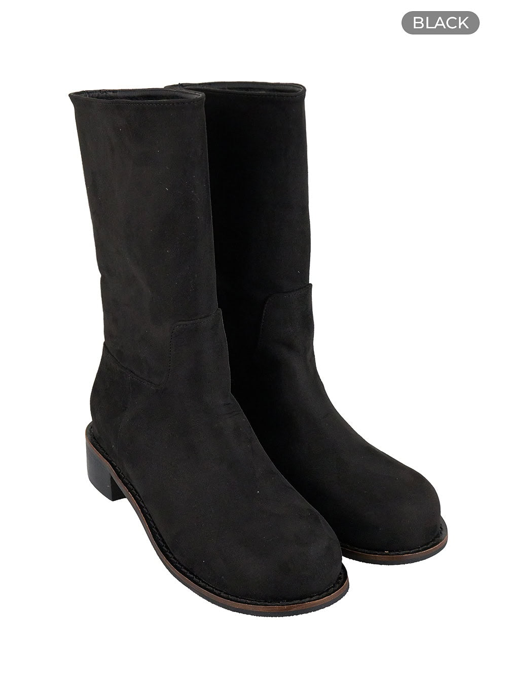 solid-faux-suede-midi-boots-ou427 / Black
