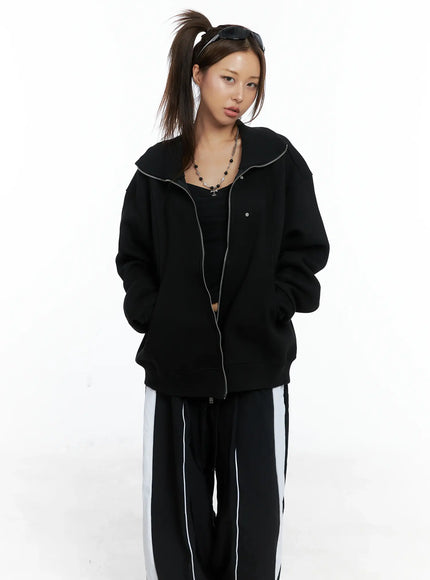 oversized-double-zip-up-jacket-cs505 / Black
