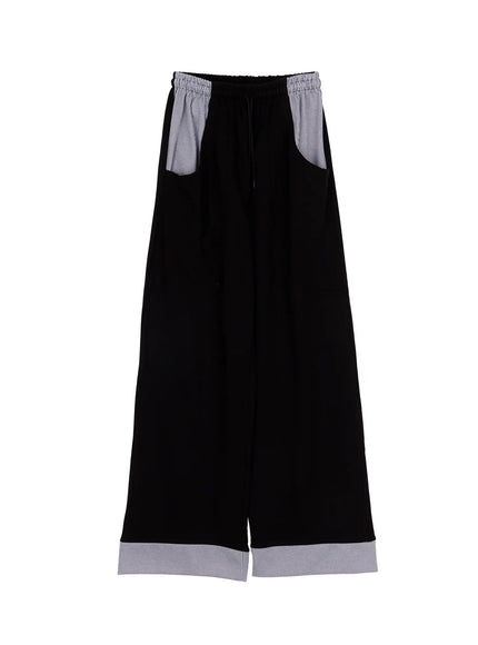 two-toned-wide-leg-sweatpants-ca502 / Black