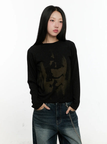graphic-print-long-sleeve-tee-cn505 / Black