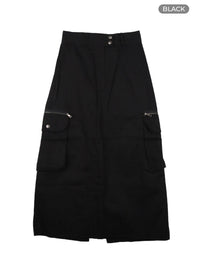 two-button-cargo-maxi-skirt-cm422 / Black