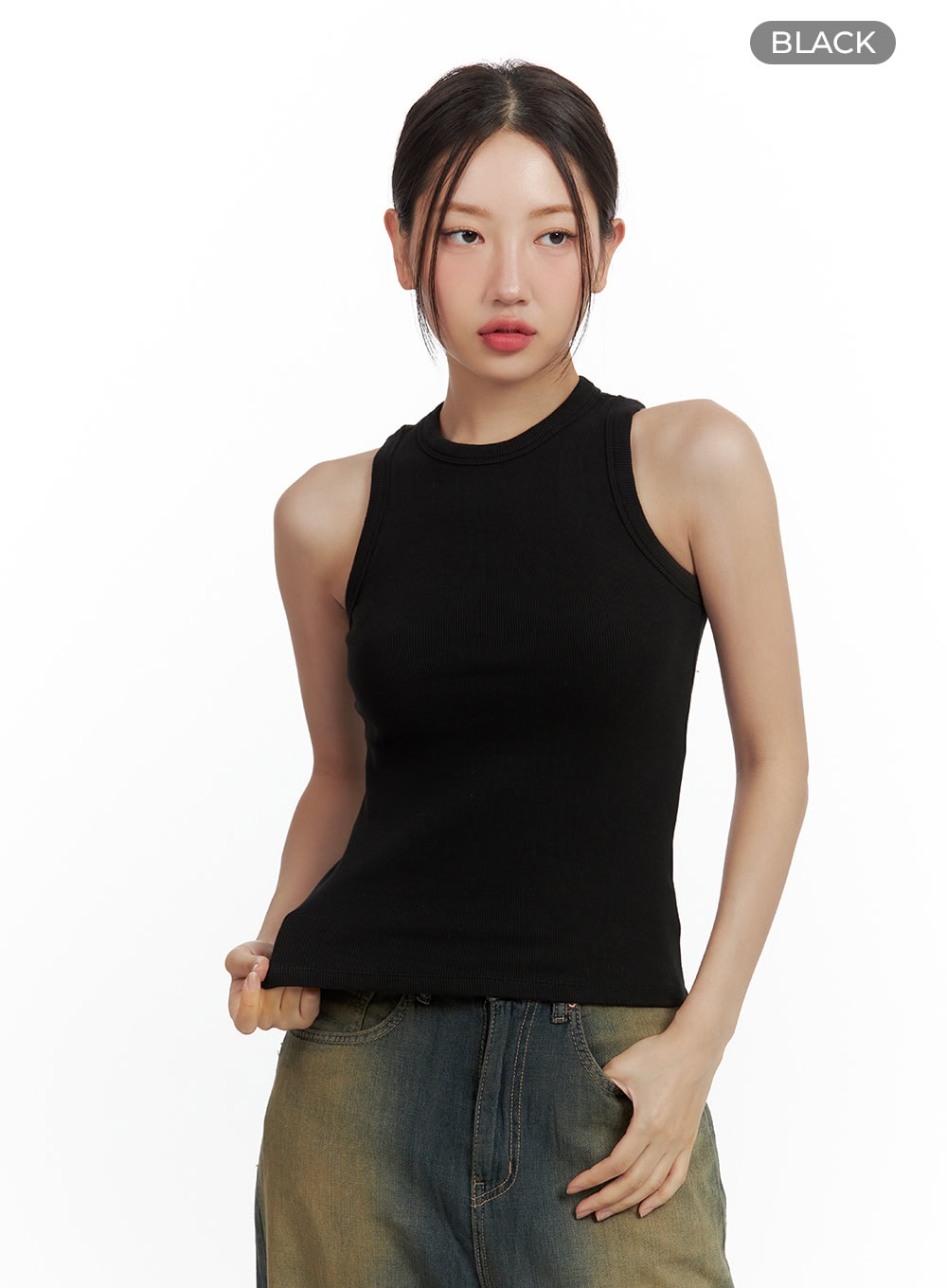 solid-ribbed-tank-top-cu420 / Black