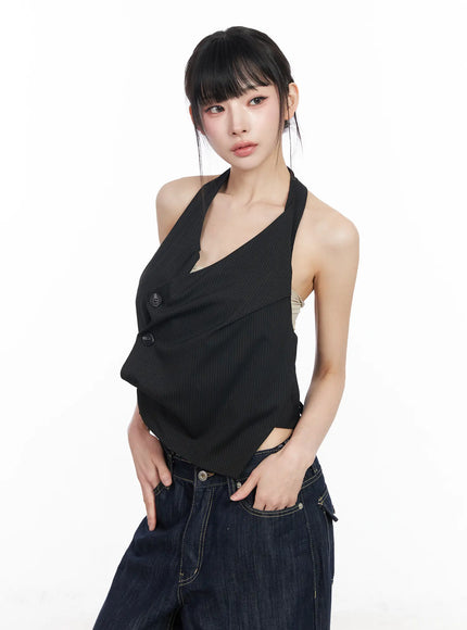 striped-halter-vest-top-cf518 / Black