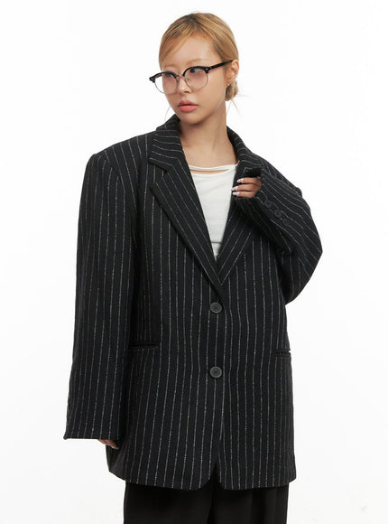 Wool-Blend Striped Oversized Blazer CJ508