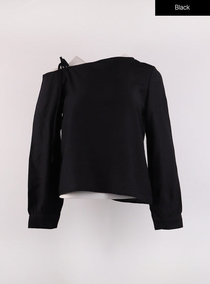 asymmetrical-drawstring-blouse-top-oj423 / Black