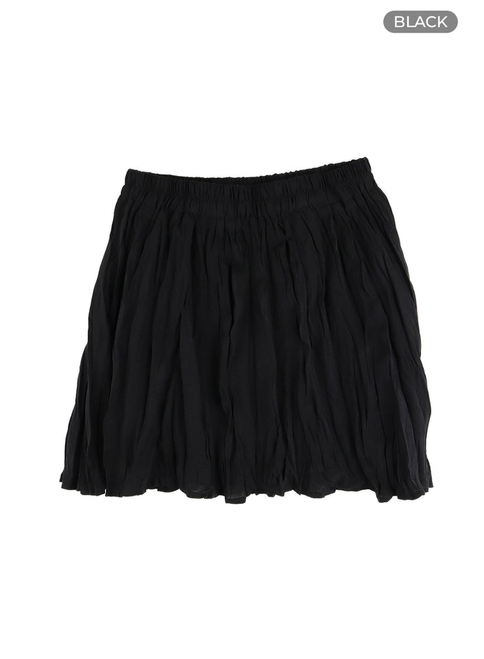 solid-cotton-ruched-mini-skirt-om412 / Black