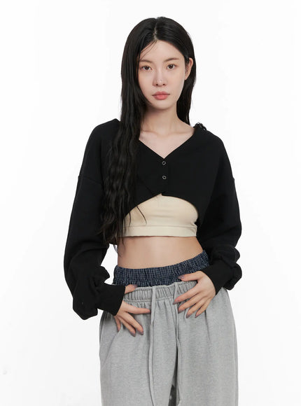 v-neck-button-cropped-bolero-cn513 / Black