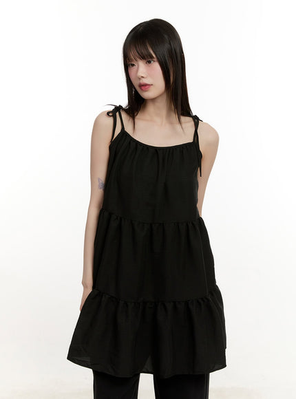 Tiered Flare Ribbon-Tie Mini Dress CM514