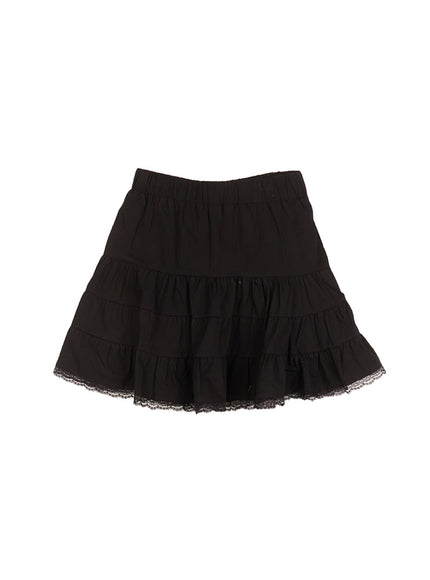 flared-lace-trim-mini-skirt-cf527 / Black