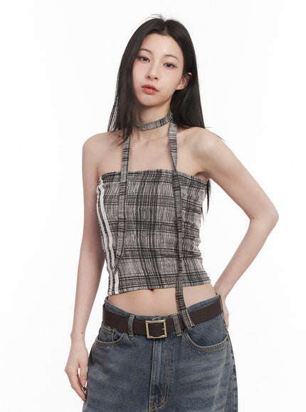Checkered Tube Top & Scarf Set CM517