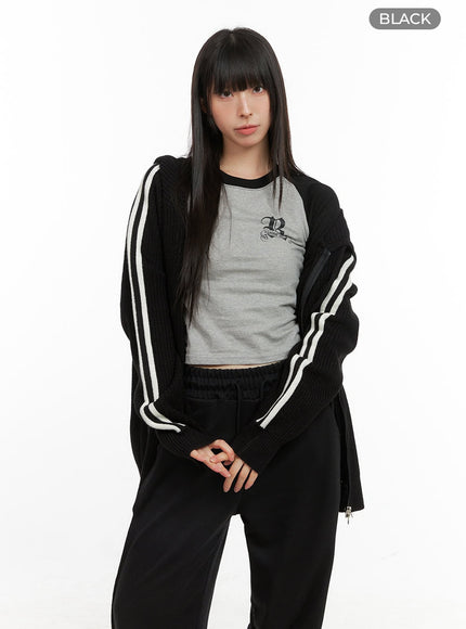 side-stripe-knit-sweater-jacket-cg420 / Black