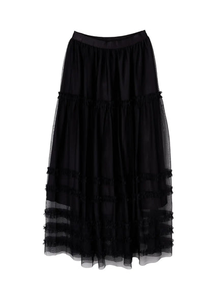 layered-lace-maxi-skirt-ca516 / Black