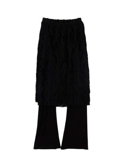 textured-maxi-skirt-pants-cf509 / Black