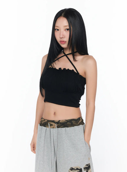 ruffle-frill-cropped-top-cy513 / Black