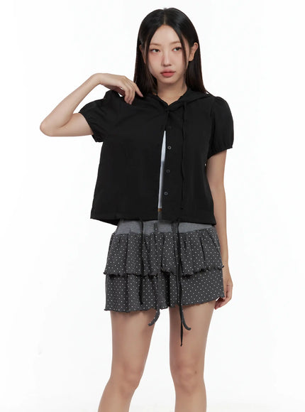 casual-shirred-puff-sleeve-jacket-cl509 / Black