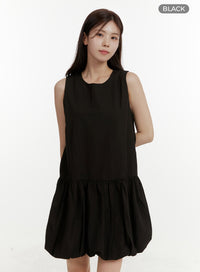 solid-bubble-hem-mini-dress-oy409 / Black